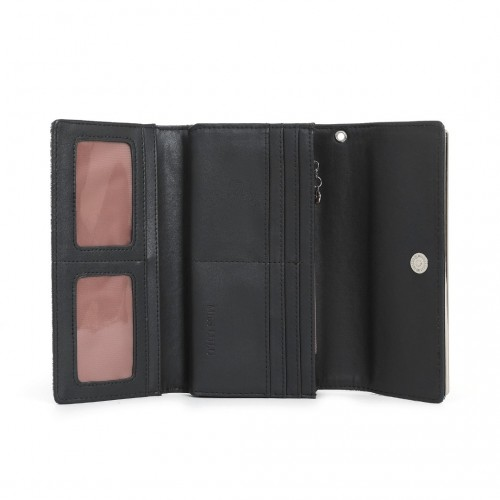 Miss Lulu Elegant Women's Long Purse with Detachable Wrist Strap and Multi-Card Organizer - Black