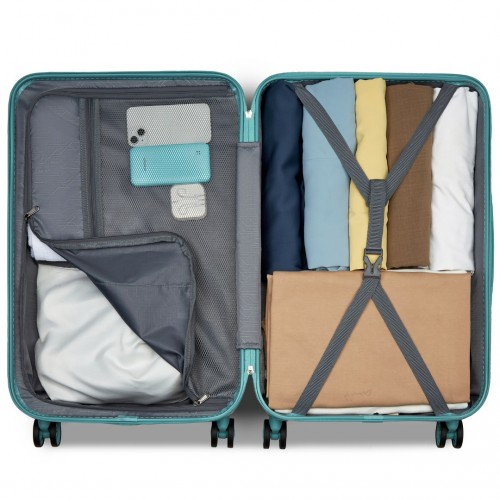 Kono 24 Inch Minimalist Hard Shell ABS+PC Check-In Suitcase with TSA Lock & 360° Spinner Wheels - Blue