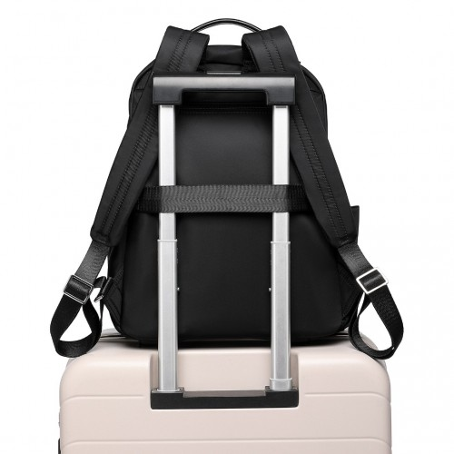 Miss Lulu Stylish Black Backpack with Laptop Sleeve, Multiple Pockets & Trolley Sleeve