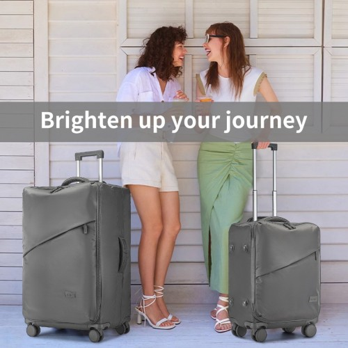 Kono 20 Inch Lightweight Soft Shell Carry On Cabin Size Suitcase with TSA Lock and Wet/Dry Compartment - Grey