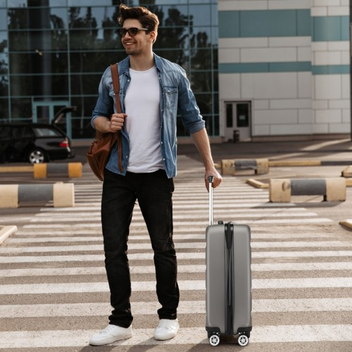 Kono 19 Inch Stylish Horizontal Engraved Hard Shell ABS+PC Cabin Carry-On Suitcase with TSA Lock - Grey