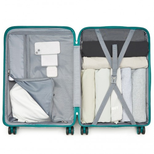 Kono 24-Inch PP Hardshell Suitcase – Durable Checked Luggage with TSA Lock & 360° Spinner Silent Wheels - Blue and Green