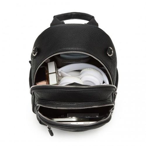 Miss Lulu PU Leather Convertible Backpack Crossbody Bag - Lightweight Anti-Theft Daypack with Multiple Pockets - Black