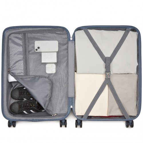Kono 24 Inch Minimalist Denim Blue Hard Shell Check-In Suitcase with TSA Lock & 360° Spinner Wheels