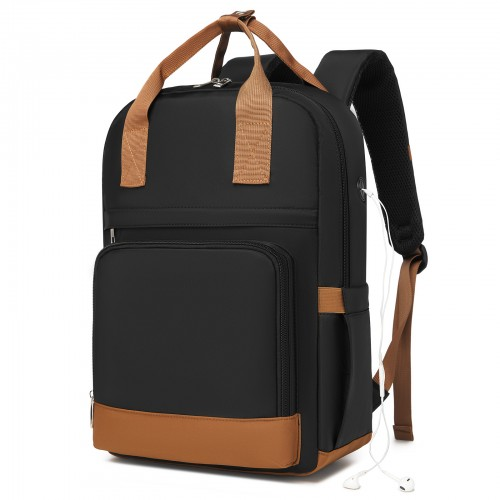 Kono Casual Contemporary Backpack with Laptop Sleeve & Padded Straps - Black and Brown