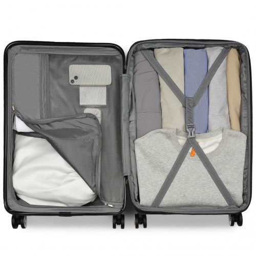 KSK2482 - Kono 28 Inch Expandable Horizontal Engraved Hard Shell ABS+PC Check-In Suitcase with TSA Lock - Navy