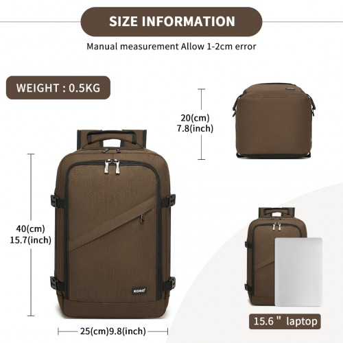 Kono Multi-purpose Business Carry-On Backpack – Fits 15.6" Laptop, Ideal for Work, Travel & Daily Commute - Brown