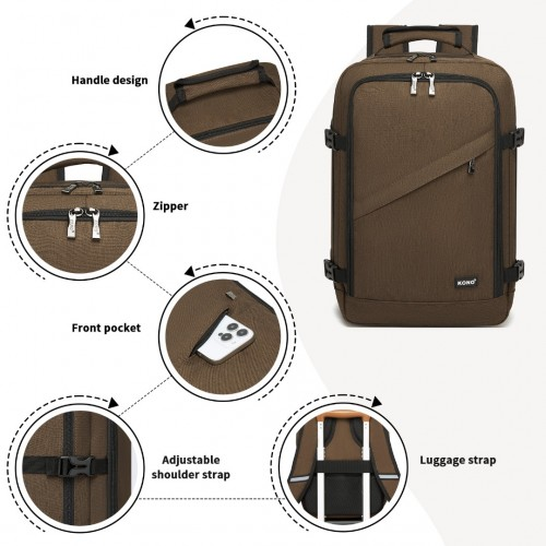 Kono Multi-purpose Business Carry-On Backpack – Fits 15.6" Laptop, Ideal for Work, Travel & Daily Commute - Brown