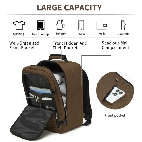 Kono Multi-purpose Business Carry-On Backpack – Fits 15.6" Laptop, Ideal for Work, Travel & Daily Commute - Brown