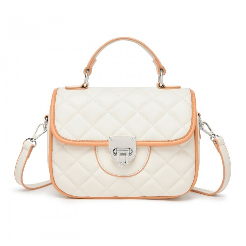 Miss Lulu Practical Quilted PU Leather Crossbody Handbag with Secure Lock and Everyday Storage - Beige