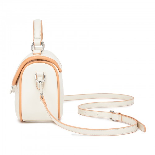 Miss Lulu Practical Quilted PU Leather Crossbody Handbag with Secure Lock and Everyday Storage - Beige