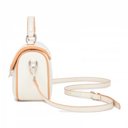 Miss Lulu Practical Quilted PU Leather Crossbody Handbag with Secure Lock and Everyday Storage - Beige