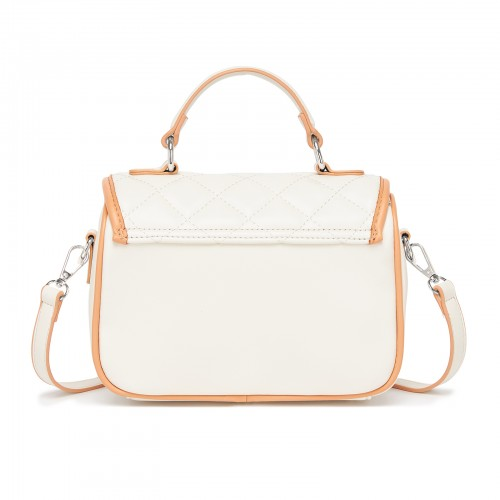 Miss Lulu Practical Quilted PU Leather Crossbody Handbag with Secure Lock and Everyday Storage - Beige