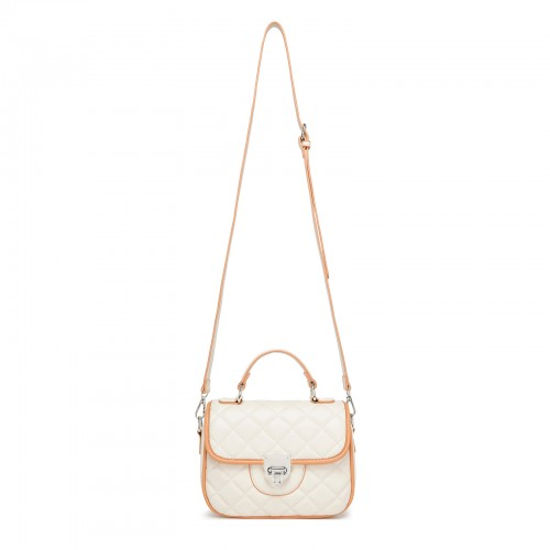 Miss Lulu Practical Quilted PU Leather Crossbody Handbag with Secure Lock and Everyday Storage - Beige