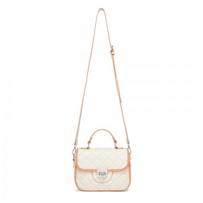 Miss Lulu Practical Quilted PU Leather Crossbody Handbag with Secure Lock and Everyday Storage - Beige