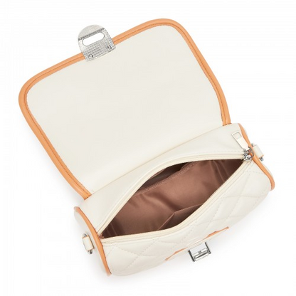 Miss Lulu Practical Quilted PU Leather Crossbody Handbag with Secure Lock and Everyday Storage - Beige