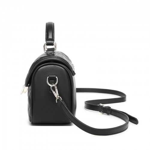 Miss Lulu Quilted PU Leather Crossbody Handbag with Secure Lock & Storage - Black