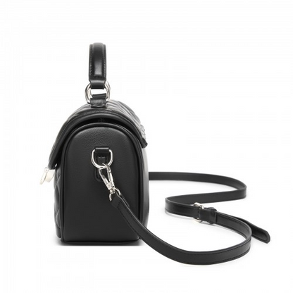 Miss Lulu Quilted PU Leather Crossbody Handbag with Secure Lock & Storage - Black