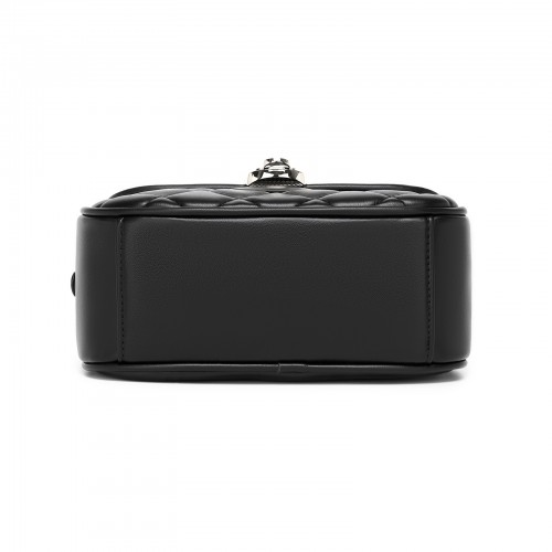 Miss Lulu Quilted PU Leather Crossbody Handbag with Secure Lock & Storage - Black