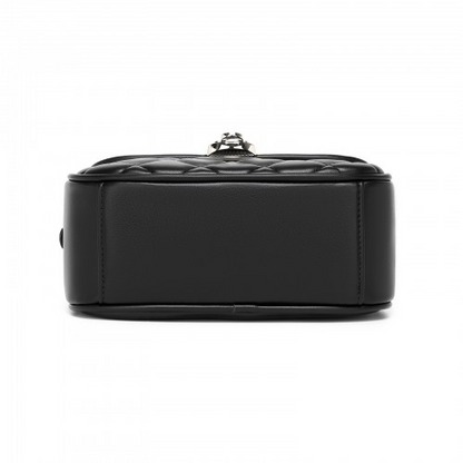 Miss Lulu Quilted PU Leather Crossbody Handbag with Secure Lock & Storage - Black