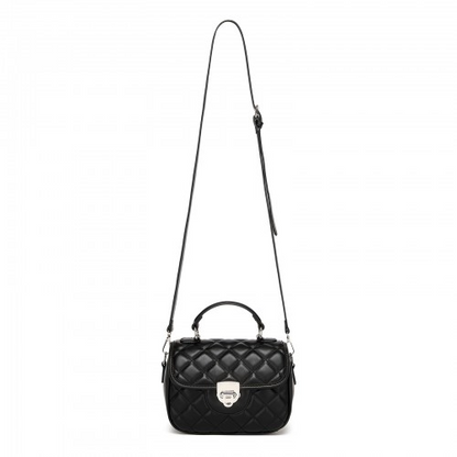 Miss Lulu Quilted PU Leather Crossbody Handbag with Secure Lock & Storage - Black