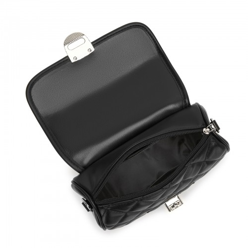 Miss Lulu Quilted PU Leather Crossbody Handbag with Secure Lock & Storage - Black