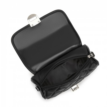Miss Lulu Quilted PU Leather Crossbody Handbag with Secure Lock & Storage - Black