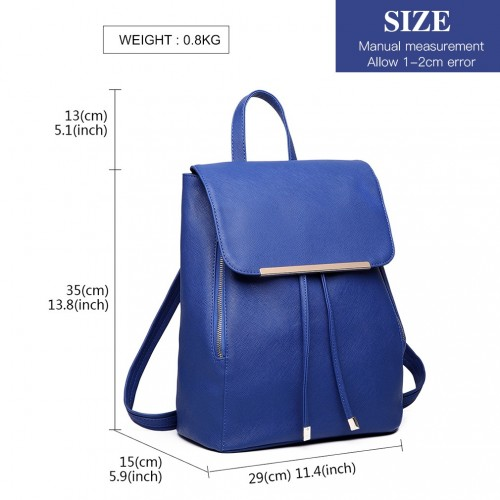 Miss Lulu Stylish Faux Leather Backpack - Secure Daypack with Magnetic Snap Closure - Fashionable Navy PU Leather Travel Bag