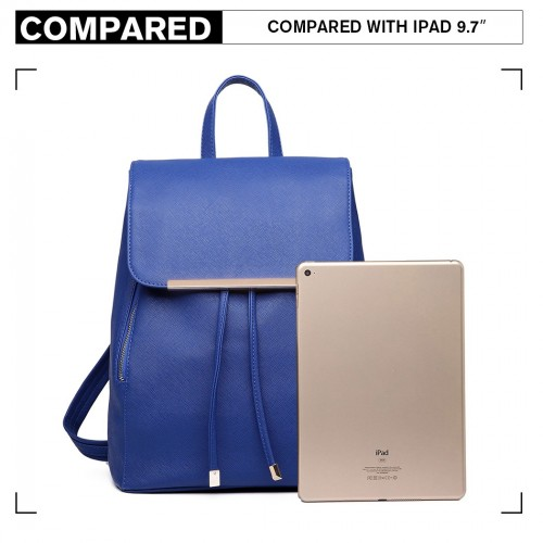 Miss Lulu Stylish Faux Leather Backpack - Secure Daypack with Magnetic Snap Closure - Fashionable Navy PU Leather Travel Bag