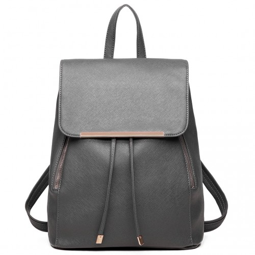 Miss Lulu Stylish Faux Leather Backpack - Secure Grey Daypack with Magnetic Snap Closure | Fashionable PU Leather Travel Bag