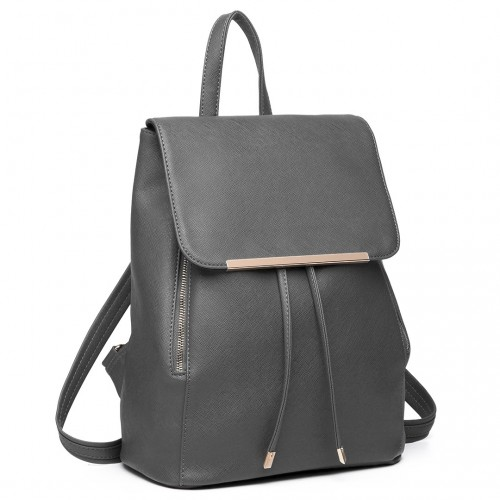 Miss Lulu Stylish Faux Leather Backpack - Secure Grey Daypack with Magnetic Snap Closure | Fashionable PU Leather Travel Bag
