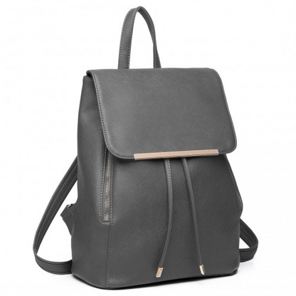 Miss Lulu Stylish Faux Leather Backpack - Secure Grey Daypack with Magnetic Snap Closure | Fashionable PU Leather Travel Bag