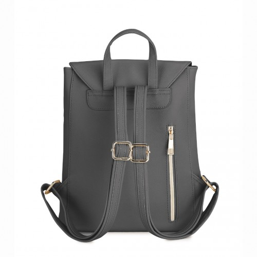 Miss Lulu Stylish Faux Leather Backpack - Secure Grey Daypack with Magnetic Snap Closure | Fashionable PU Leather Travel Bag