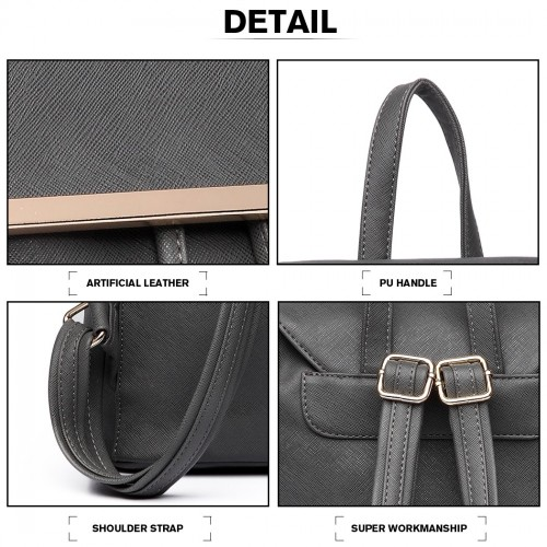 Miss Lulu Stylish Faux Leather Backpack - Secure Grey Daypack with Magnetic Snap Closure | Fashionable PU Leather Travel Bag