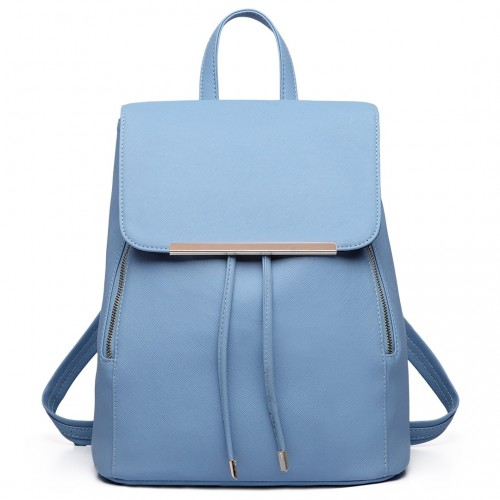 Miss Lulu Stylish Faux Leather Backpack - Secure Daypack with Magnetic Snap Closure - Light Blue Fashionable PU Leather Travel Bag