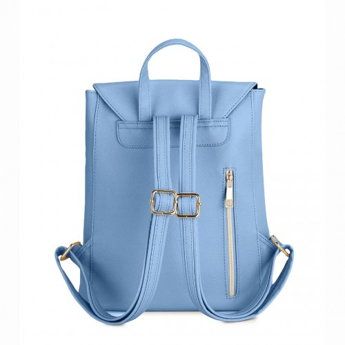 Miss Lulu Stylish Faux Leather Backpack - Secure Daypack with Magnetic Snap Closure - Light Blue Fashionable PU Leather Travel Bag