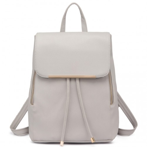 Miss Lulu Stylish Faux Leather Backpack with Magnetic Snap Closure - Light Grey