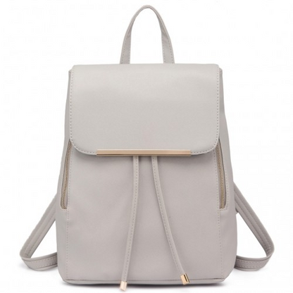 Miss Lulu Stylish Faux Leather Backpack with Magnetic Snap Closure - Light Grey