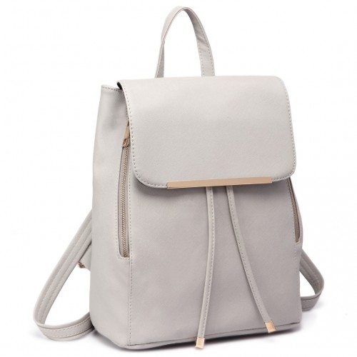 Miss Lulu Stylish Faux Leather Backpack with Magnetic Snap Closure - Light Grey
