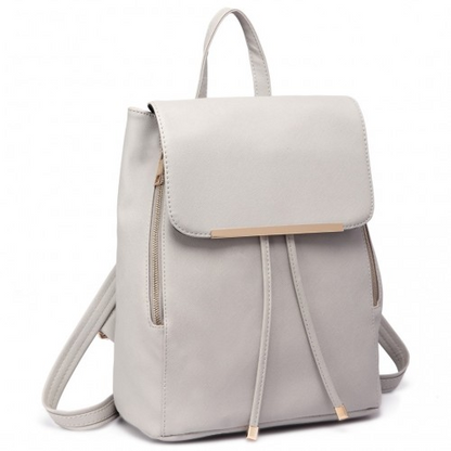 Miss Lulu Stylish Faux Leather Backpack with Magnetic Snap Closure - Light Grey