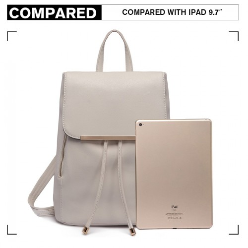 Miss Lulu Stylish Faux Leather Backpack with Magnetic Snap Closure - Light Grey