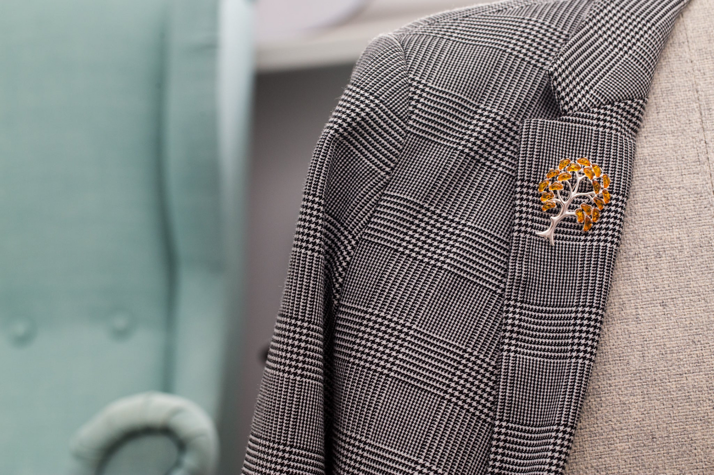 Colourful Large Amber Tree Brooch - Handcrafted Sterling Silver with Baltic Amber Stones