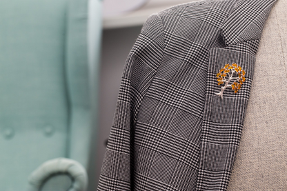 Colourful Large Amber Tree Brooch - Handcrafted Sterling Silver with Baltic Amber Stones