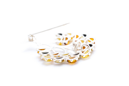 Colourful Large Amber Tree Brooch - Handcrafted Sterling Silver with Baltic Amber Stones