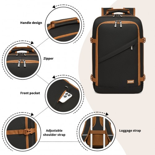 Kono Multi-purpose Business Carry-On Backpack - Fits 15.6" Laptop, Ideal for Work, Travel & Daily Commute - Black and Brown