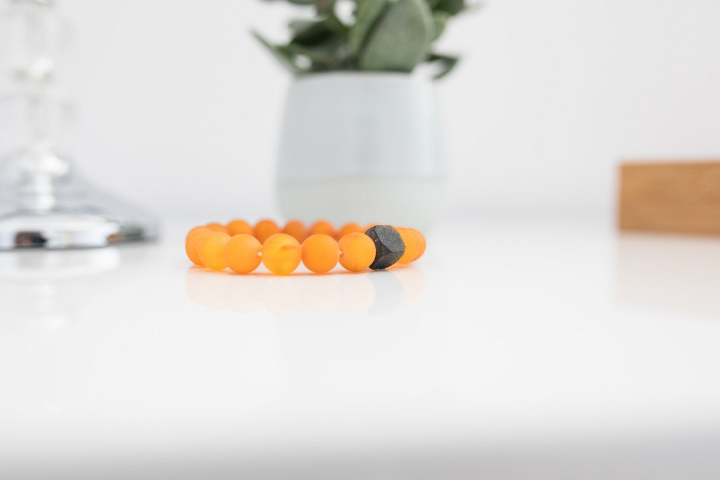Black Cube Accent Egg Yolk Amber Bracelet