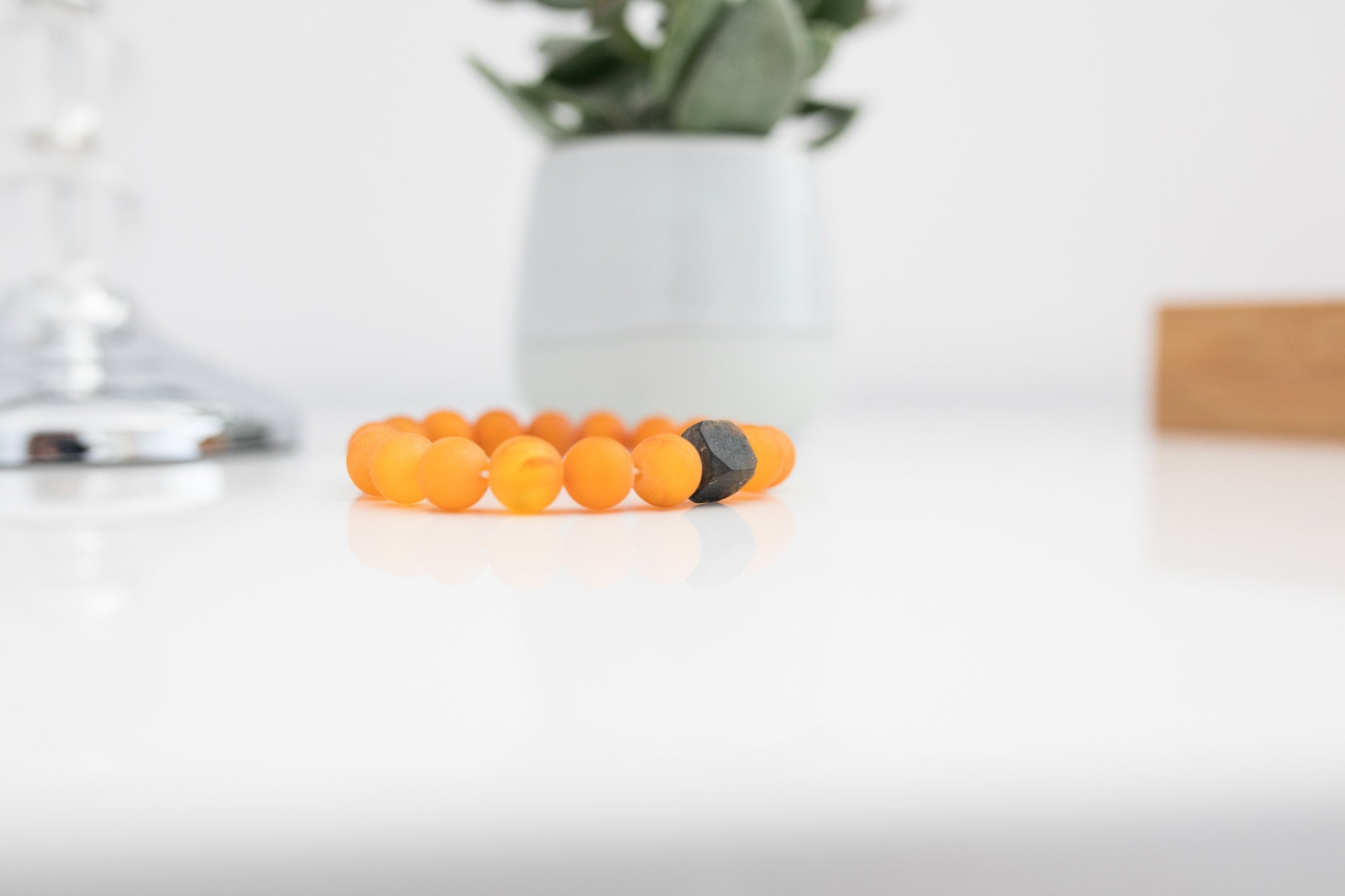 Black Cube Accent Egg Yolk Amber Bracelet