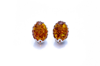 Floral Frame Oval Amber Clip On Earrings