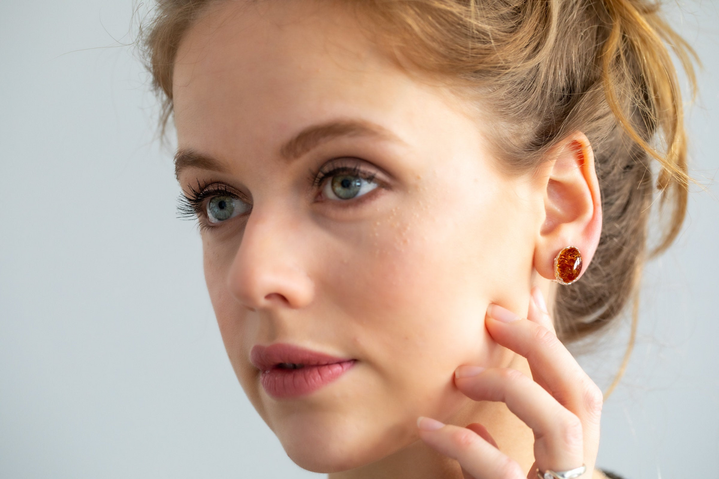 Floral Frame Oval Amber Clip On Earrings