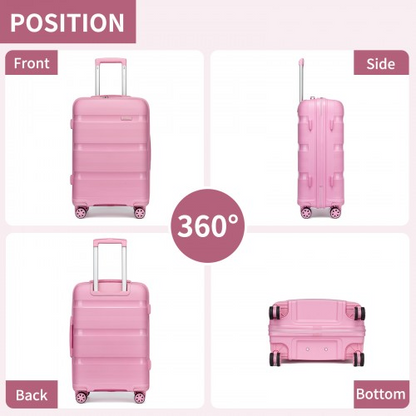 Kono 19-Inch PP Hardshell Carry-On Suitcase – Lightweight Cabin Luggage with TSA Lock & 360° Silent Spinner Wheels - Pink